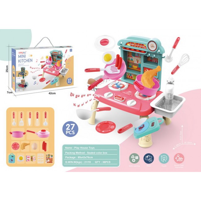 Set mobila si accesorii pentru bucatarie, engros, roz sau albastru, 27 piese, 42x7x25 cm